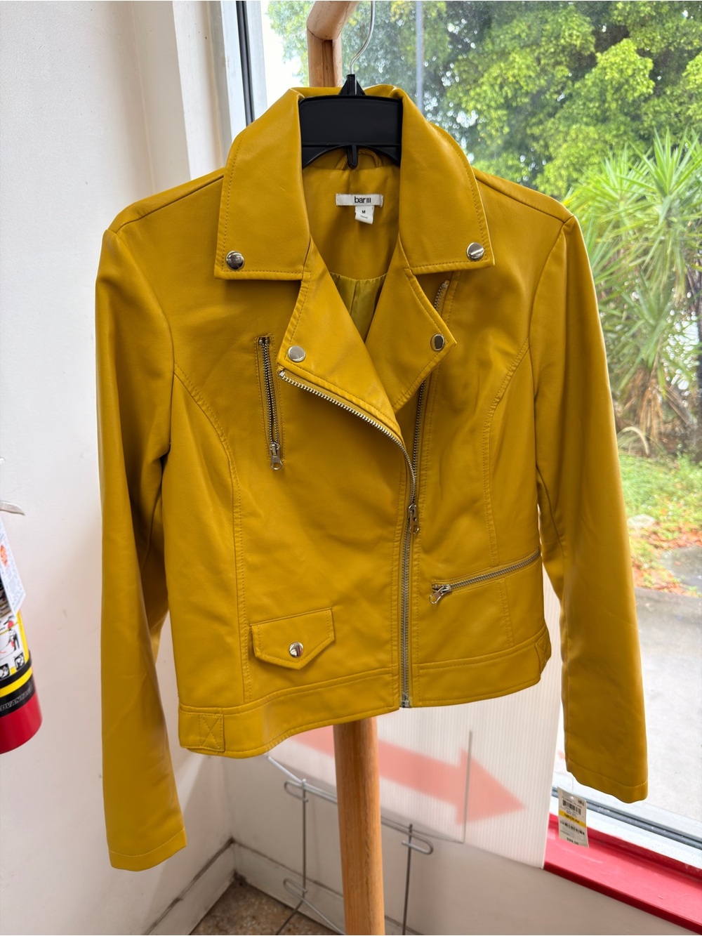 Bar III Mustard Yellow Faux Leather Moto Jacket - Picture 2 of 7